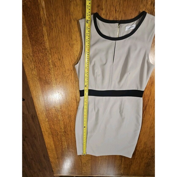 Calvin Klein Sheath Dress Size 6 Tan Beige Colorblock Sleeveless Work Career EUC - Picture 8 of 8